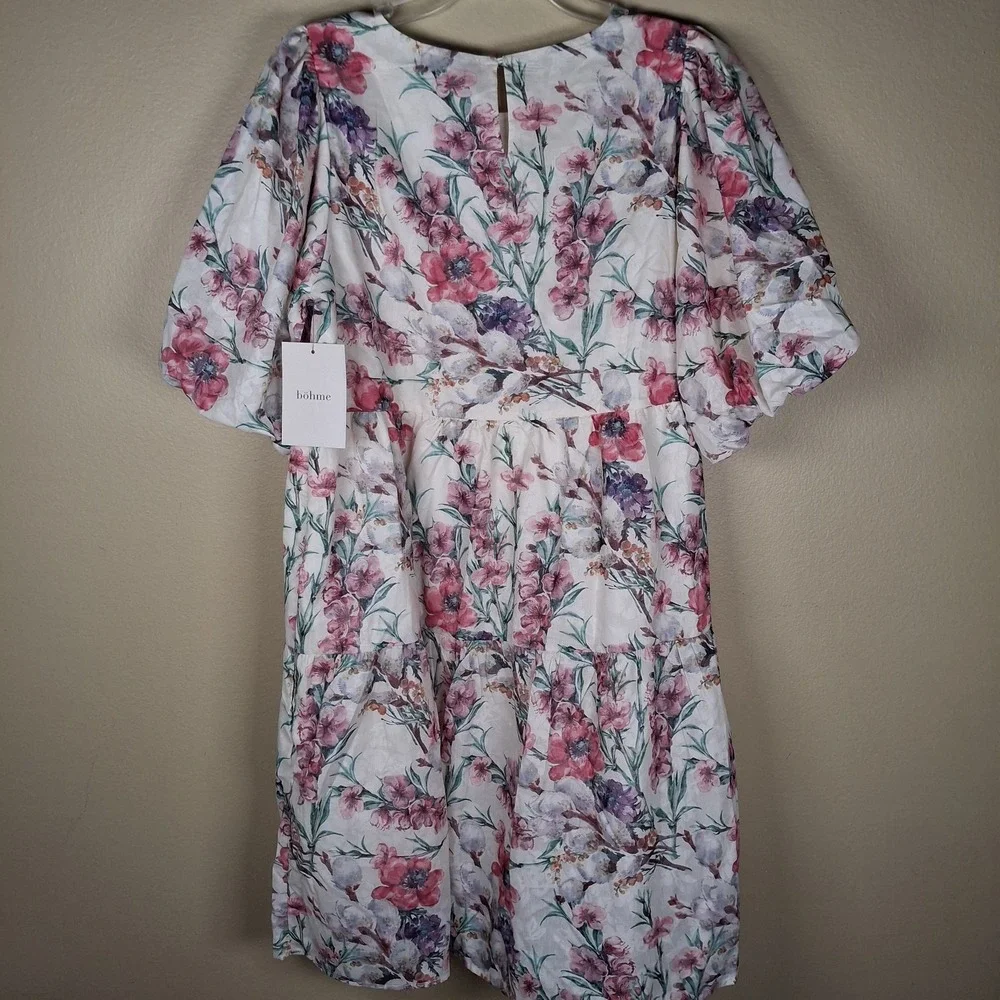 Polagram Women's‎ Large Midi Dress Lavender Floral Farmhouse Cottage Puff Sleeve